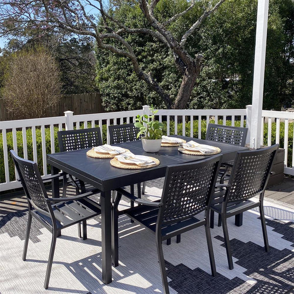 7 / 9-Piece Patio Dining Set Woven Pattern Stackable Chairs and Extendable Table