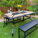 Phi Villa Wood-Look Rectangle Patio Dining Table with Umbrella Hole