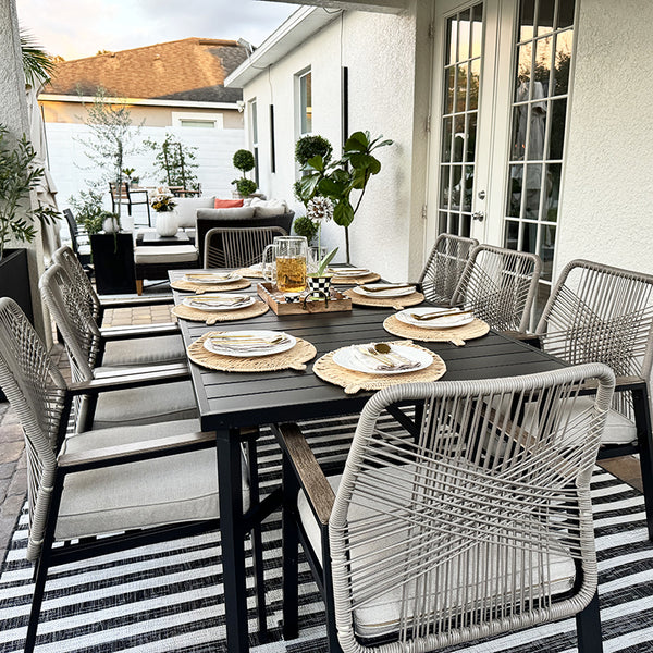 Mirage 9-Pcs Patio Dining Set with Stylish Rattan Rope Chairs & Long Table for 8