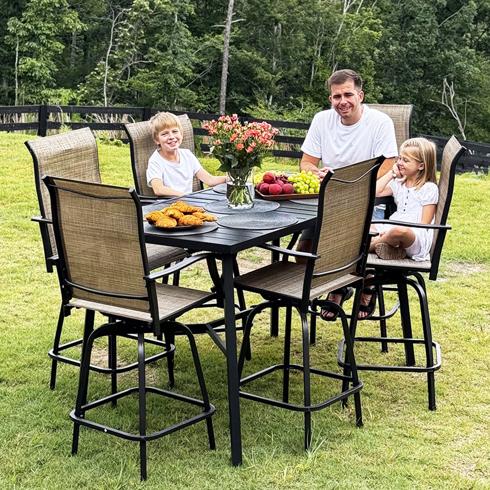 7 Piece Outdoor Bar Stool Set with 6 Seat for Poolside Patio Phi Villa