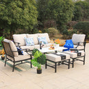 PHI VILLA 18-Piece Set with 6-Seat Dining Set and 7-Seat Steel Conversation Sofa Set and 3-Piece Padded Conversation Set