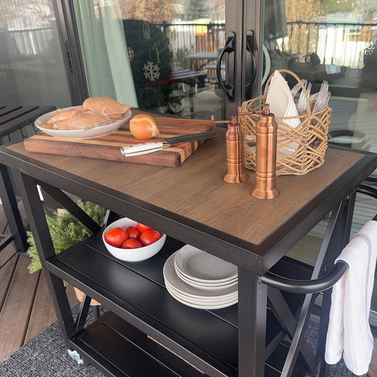 Outdoor Double-Shelf Movable Kitchen Island Cart-Phi Villa Outdoor Double-Shelf Movable Kitchen Island Cart-Phi Villa