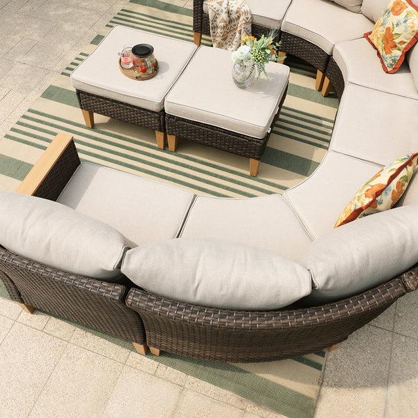 Phi Villa 9-Seater Patio Wicker Sofa With Multi-functional Ottomans