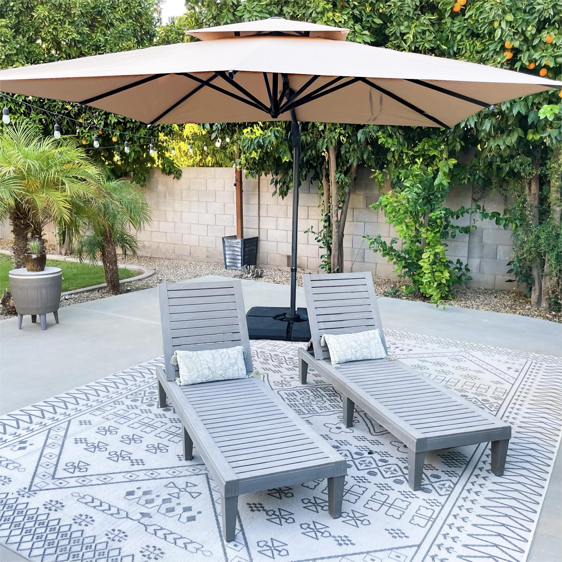 10 ft oblong patio table umbrella 10ft Patio Square Offset Umbrella with Hanging Decorative Holes and Ai