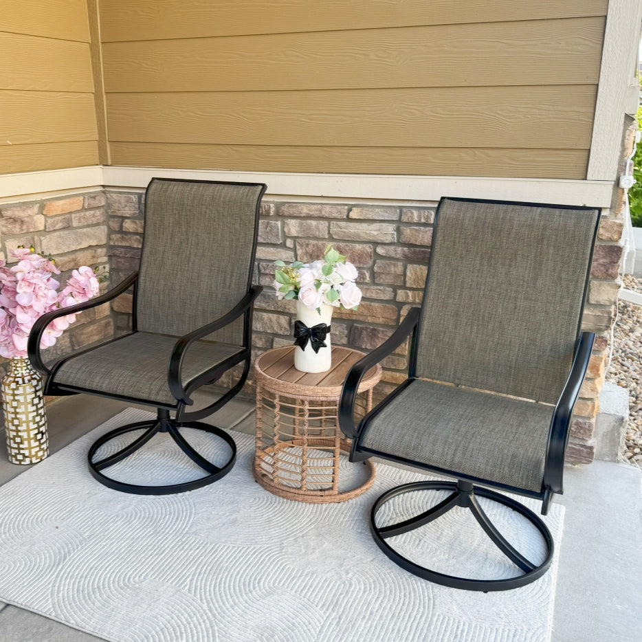 Patio Swivel Dining Chair with Black Frame for Porch,Deck,Backyard, PHI VILLA