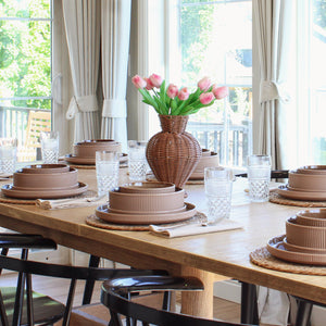 Vertical Ribbed Stoneware Dinnerware Set with Reactive Glaze Finish