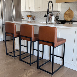 24 Inch Counter Height PU Leather Bar Stool with Backrest