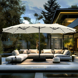 15ft Solar Double-Sided Patio Extra Large Twin Umbrella with Led Lights and Base
