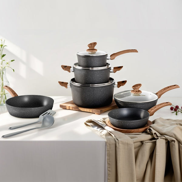 Stylish Granite-Coating Nonstick Induction 12 Pieces Cookware Set