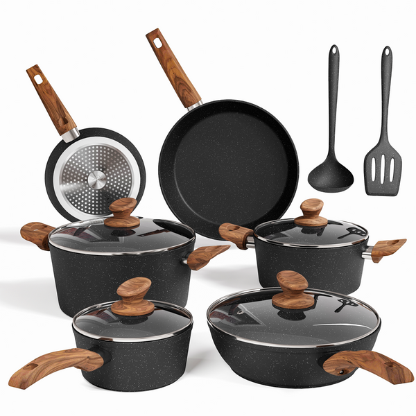 Stylish Granite-Coating Nonstick Induction 12 Pieces Cookware Set