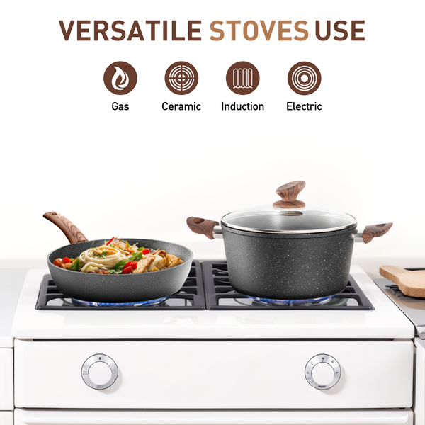 Stylish Granite-Coating Nonstick Induction 12 Pieces Cookware Set