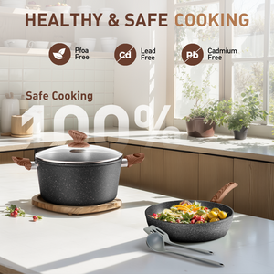 Stylish Granite-Coating Nonstick Induction 12 Pieces Cookware Set