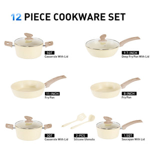 Stylish Granite-Coating Nonstick Induction 12 Pieces Cookware Set