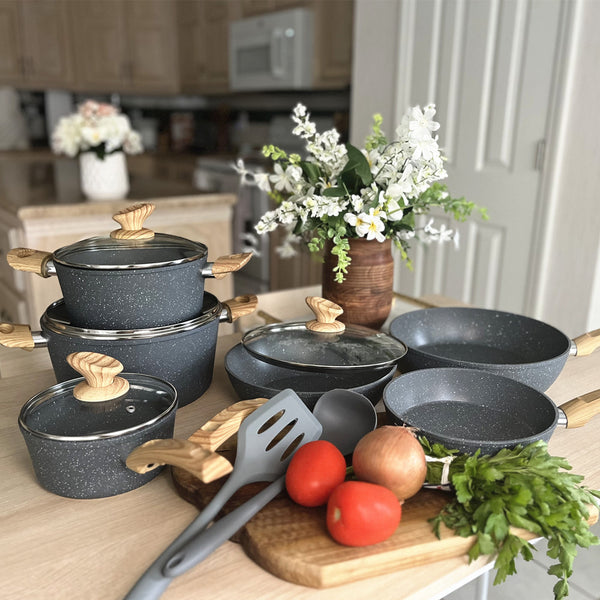 Stylish Granite-Coating Nonstick Induction 12 Pieces Cookware Set