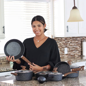 Stylish Granite-Coating Nonstick Induction 12 Pieces Cookware Set
