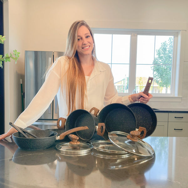 Stylish Granite-Coating Nonstick Induction 12 Pieces Cookware Set