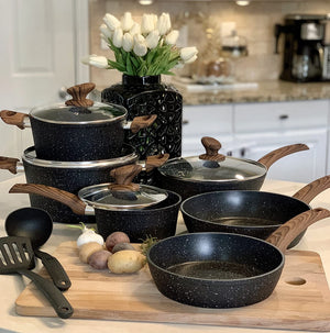 Stylish Granite-Coating Nonstick Induction 12 Pieces Cookware Set