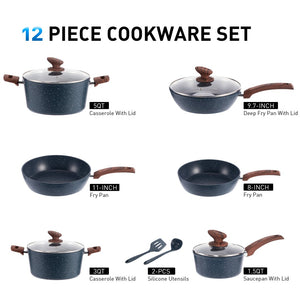 Stylish Granite-Coating Nonstick Induction 12 Pieces Cookware Set