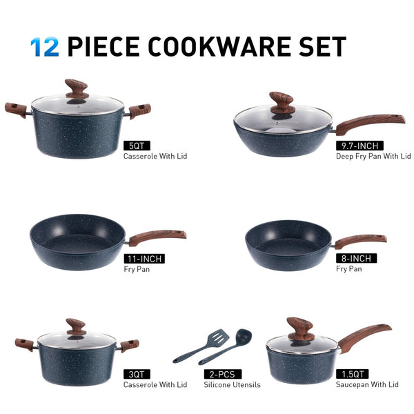 Stylish Granite-Coating Nonstick Induction 12 Pieces Cookware Set