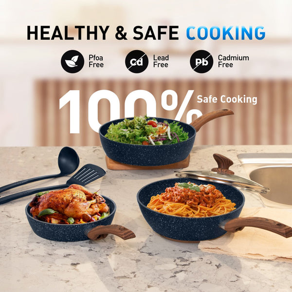 Stylish Granite-Coating Nonstick Induction 12 Pieces Cookware Set