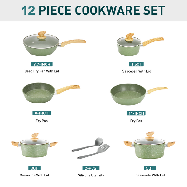 Stylish Granite-Coating Nonstick Induction 12 Pieces Cookware Set