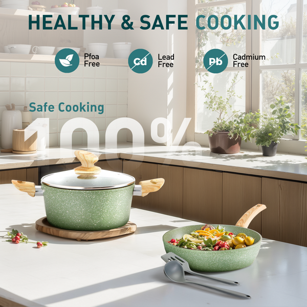 Stylish Granite-Coating Nonstick Induction 12 Pieces Cookware Set