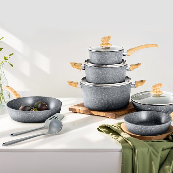 Stylish Granite-Coating Nonstick Induction 12 Pieces Cookware Set
