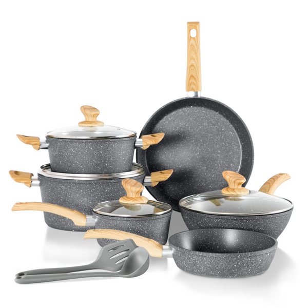 Stylish Granite-Coating Nonstick Induction 12 Pieces Cookware Set