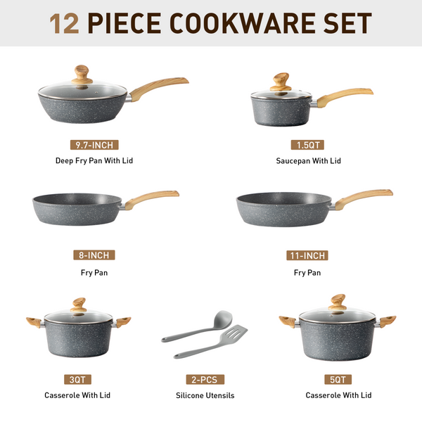 Stylish Granite-Coating Nonstick Induction 12 Pieces Cookware Set