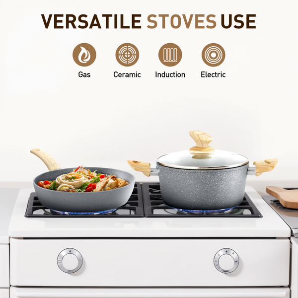 Stylish Granite-Coating Nonstick Induction 12 Pieces Cookware Set