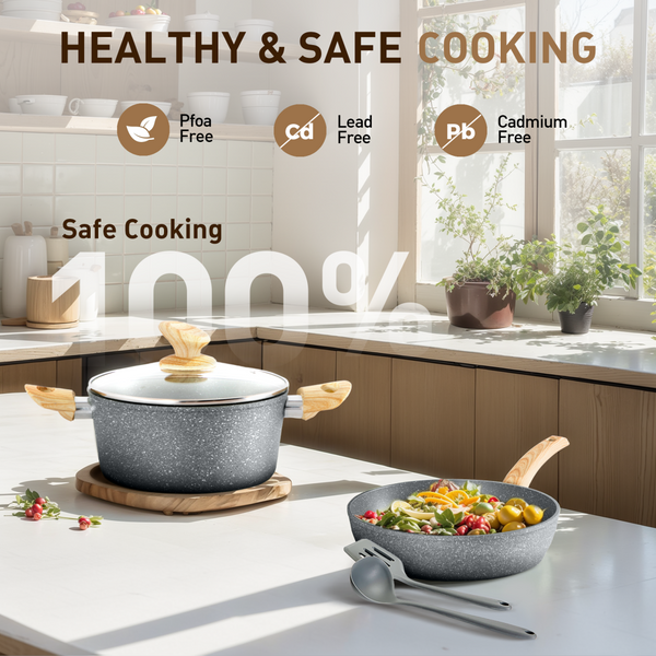 Stylish Granite-Coating Nonstick Induction 12 Pieces Cookware Set