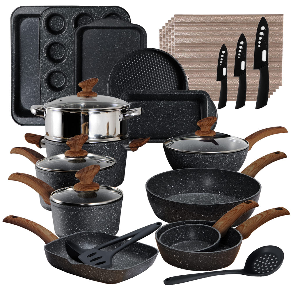 Ultimate 30 Pieces Granite-Coating Nonstick Induction Cookware Set for Easy Dinner Ideas