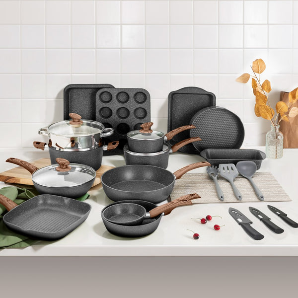 Ultimate 30 Pieces Granite-Coating Nonstick Induction Cookware Set for Easy Dinner Ideas