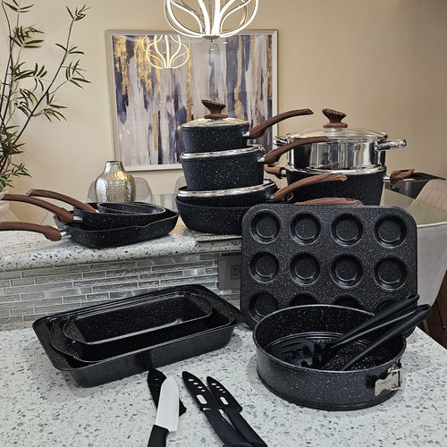 Ultimate 30 Pieces Granite-Coating Nonstick Induction Cookware Set for Easy Dinner Ideas