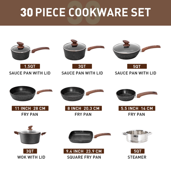 Ultimate 30 Pieces Granite-Coating Nonstick Induction Cookware Set for Easy Dinner Ideas