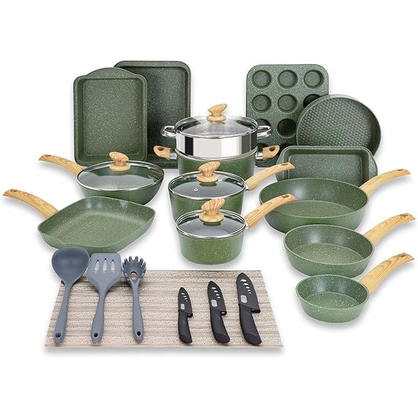Ultimate 30 Pieces Granite-Coating Nonstick Induction Cookware Set for Easy Dinner Ideas