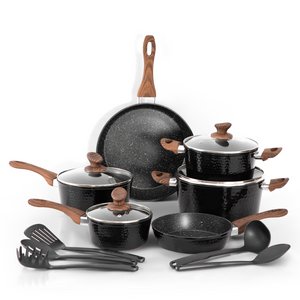 15 Pieces Induction Black Hammered Finish Nonstick Pots and Pans Set