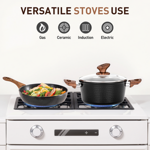 15 Pieces Induction Black Hammered Finish Nonstick Pots and Pans Set