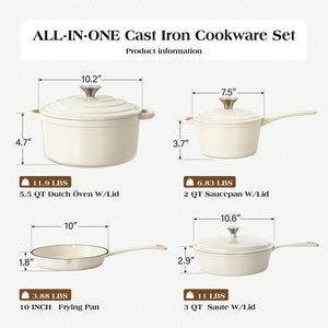 7-Piece Non-Toxic Enameled Cast Iron Cookware Set
