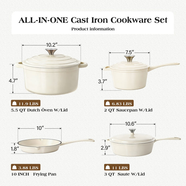 7-Piece Non-Toxic Enameled Cast Iron Cookware Set