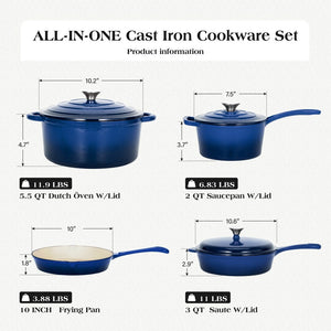 7-Piece Non-Toxic Enameled Cast Iron Cookware Set