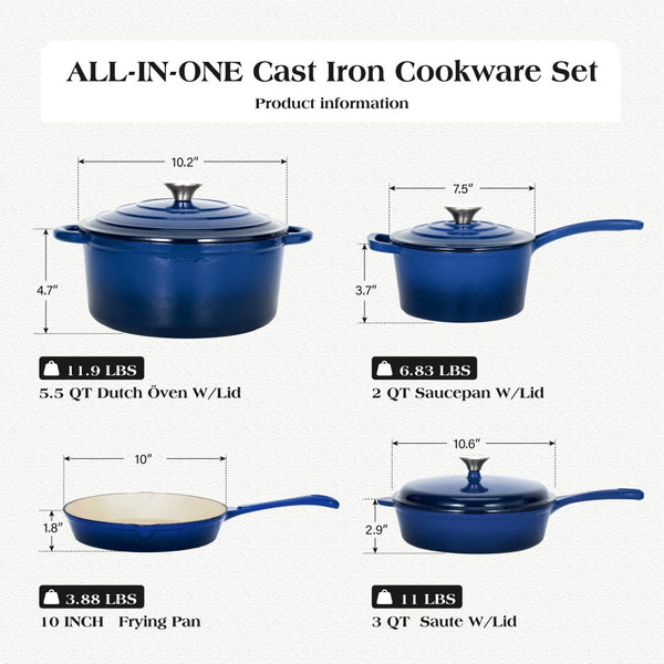 7-Piece Non-Toxic Enameled Cast Iron Cookware Set