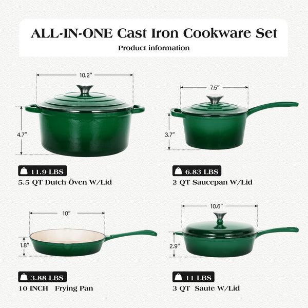 7-Piece Non-Toxic Enameled Cast Iron Cookware Set