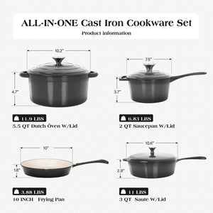 7-Piece Non-Toxic Enameled Cast Iron Cookware Set