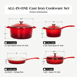 7-Piece Non-Toxic Enameled Cast Iron Cookware Set