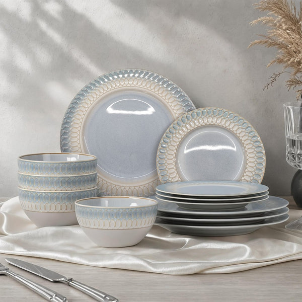 Modern Embossed Porcelain Dinnerware Set Stoneware Plates and Bowls