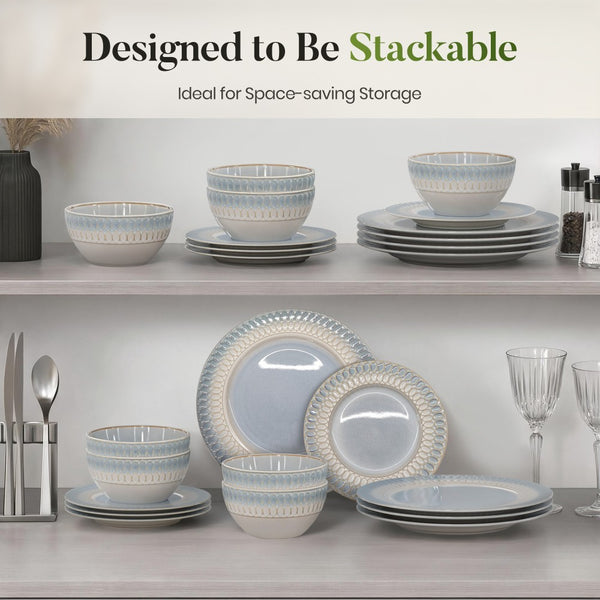 Modern Embossed Porcelain Dinnerware Set Stoneware Plates and Bowls