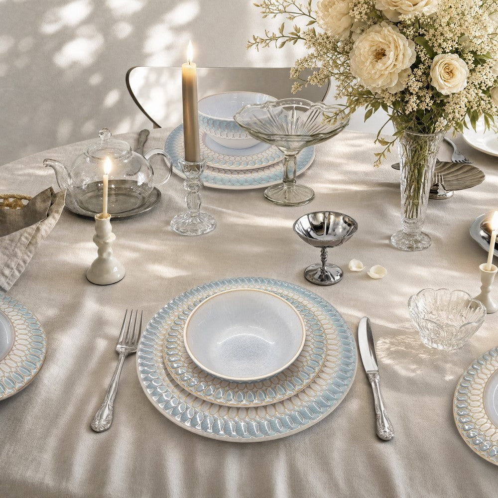 Modern Embossed Porcelain Dinnerware Set Stoneware Plates and Bowls