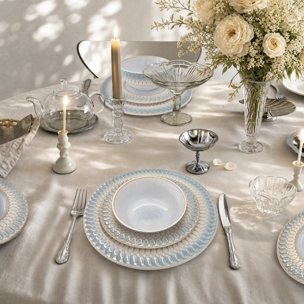 Modern Embossed Porcelain Dinnerware Set Stoneware Plates and Bowls
