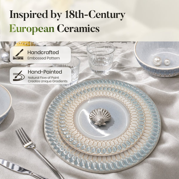 Modern Embossed Porcelain Dinnerware Set Stoneware Plates and Bowls